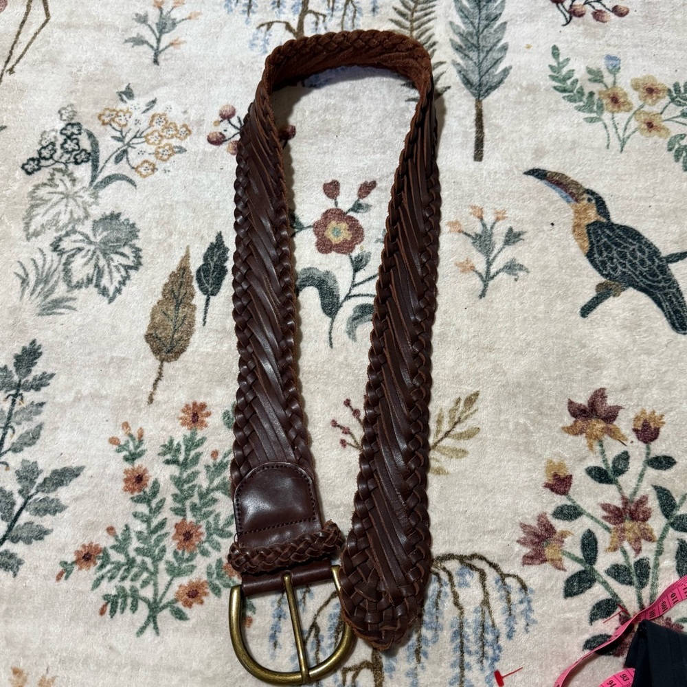 Abercrombie & Fitch Brown Braided Leather Belt with Brass Ring - Picture 4 of 5